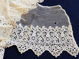 Antique Victorian handmade net lace Ecru Embroidery 6" Scalloped Filet 2.22 yds - $118.80