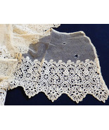 Antique Victorian handmade net lace Ecru Embroidery 6&quot; Scalloped Filet 2... - £95.54 GBP