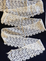 Antique Victorian handmade trim lace Ecru Embroidery 6&quot; Scalloped Filet 3.55 yds - £142.41 GBP