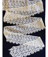 Antique Victorian handmade trim lace Ecru Embroidery 6&quot; Scalloped Filet ... - £143.32 GBP