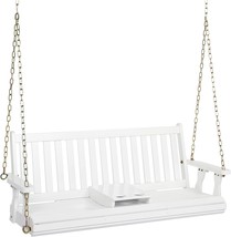 Vingli Outdoor 5 Ft Porch Swing With Cup Holder, 880 Lbs Patio Hanging, White - £174.87 GBP