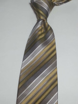 Ron Chereskin Men Dress Tie 3.5&quot; wide 59&quot; Long Polyester Stripes Gray Gold White - £7.64 GBP