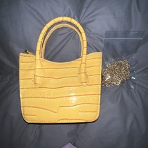 AKIRA JUST LIKE CHEDDAR CROC SMALL PURSE YELLOW DOUBLE HANDLE GOLD CHAIN... - $16.84