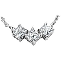 1.5CT Princess Real Moissanite Three-Stone Pendant Necklace White Gold Plated - £99.72 GBP