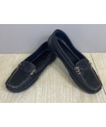 LL Bean Black Pebbled Leather Driving Moccasin Loafers Vibram Soles Size 7M - £21.94 GBP