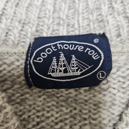 Vintage Boathouse Row Sweater Mens Size L Beige Wool Blend Fisherman USA Grandpa Item image 5