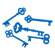 5 Wood Skeleton Keys Blue Assorted Styles Large Wooden Pendants - $2.24