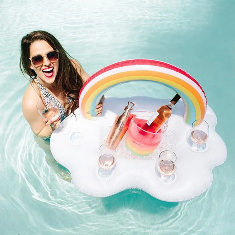 Rainbow Cloud Cup Holder Inflatable Mattress Ice Bucket Table Bar Tray Pool - £25.11 GBP