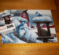 Jigsaw Puzzle 500 Pieces Blue Jays Winter Snow Covered Bird Feeder Barn ... - $12.86