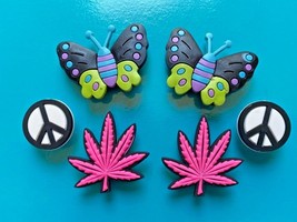 6 Weed Leaf Peace Sign Shoe Charms For Bracelet Shoes Wristband Accessories - £10.38 GBP
