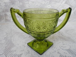 VINTAGE ANCHOR HOCKING GREEN GLASS COMPOTE SUGAR DISH - £2.35 GBP