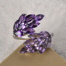 4Ct Marquise Simulated Amethyst Women&#39;s Bypass Ring 14K White Gold Plated Silver - $119.78