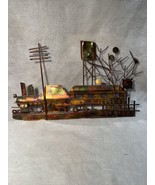 Train Railroad Scene Brutalist Art Sculpture Mid Century Mod metal wall ... - $3,736.22 MXN