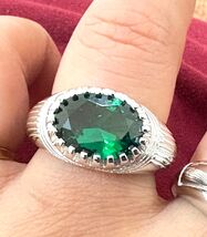 Emerald sterling silver 925 ring for men stone queen - $95.44