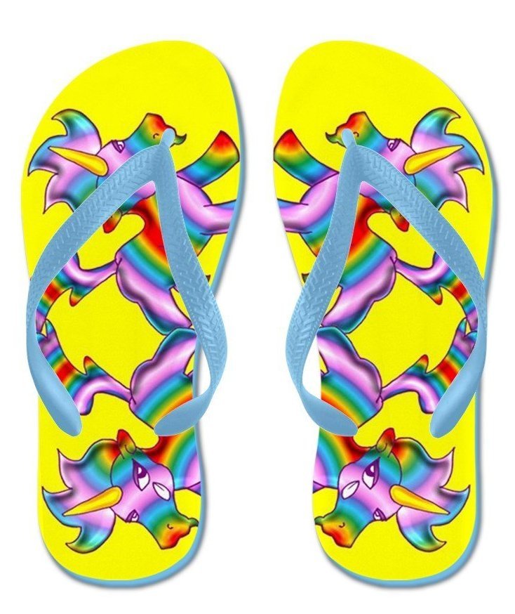 Rainbow Magic Unicorn Pony Flip Flops - Yellow with Blue Straps - Kids