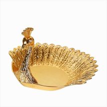 interoknack Luxury Golden Peacock Fruit Bowl  Decorative Zinc Alloy Tra... - $80.00