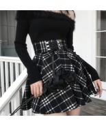 High Waist Plaid Lace Up Skirt | Women A-Line Wool Blend Skirt Gothic Skirt - $49.00