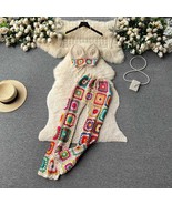 2 pcs Bohemia Colored Plaid Flower Granny Square Hand Crochet mini cami ... - £38.71 GBP