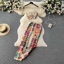 2 pcs Bohemia Colored Plaid Flower Granny Square Hand Crochet mini cami and elas - £39.07 GBP