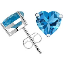 4.75ctw Blue Topaz Heart Stud Earrings Solid 14kt White Gold over 925 SS - $44.04