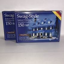 2 Swag-Style String Lights, 150 Ice Blue Bulb White Wire Indoor/Outdoor ... - £39.95 GBP