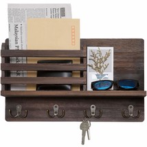 Wall Mounted Mail Holder Wooden Key Holder Rack Mail Sorter Organizer With 4 Dou - £35.27 GBP