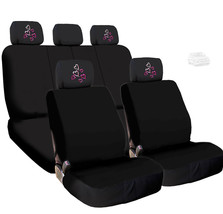 For BMW New Black Cloth Car Seat Covers and Red Pink Hearts Headrest Cov... - £31.73 GBP