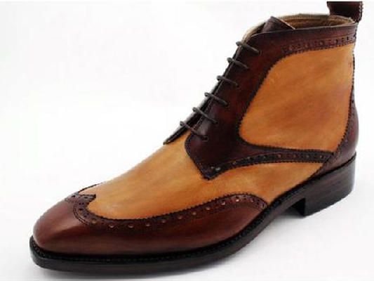 NEW Handmade Ankle High Two Tone Brogue Boots, Fashion Men Leather Casual Boots