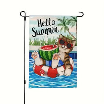 New Hello Summer Cat W/ Watermelon Garden Flag 12&quot;X18&quot; Welcome - $5.93