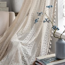 2 Panels Boho Windows Sheer Curtains Crochet Vintage, Crochet Beige, 59X63 - £41.12 GBP