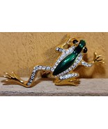 Vintage Gold Tone Crystal Green Enamel Frog Brooch Pin Lucky Symbol Animal  - $504.72 MXN