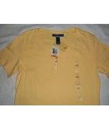 Macys Karen Scott Henley Womans Yellow Short Sleeve Top T-Shirt Small - £15.93 GBP