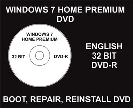 Windows 7 Home Premium, Repair, Reinstall, Restore DVD, 32 Bit, Bootable - £43.07 GBP