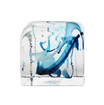 Unsigned April Wagner Art Glass Blue Swirl Square Paperweight Epiphany S... - £26.72 GBP