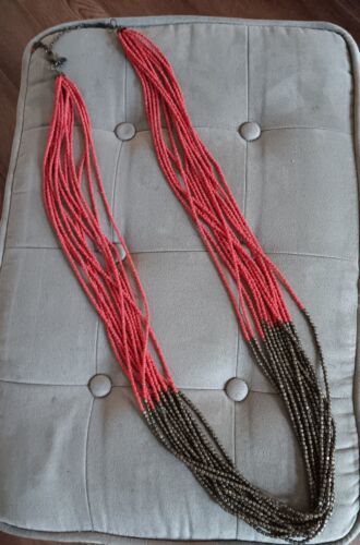 CHICO'S Long Seed Bead Necklace 13 Strands Red and Copper Color - £16.86 GBP