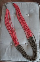CHICO&#39;S Long Seed Bead Necklace 13 Strands Red and Copper Color - £16.69 GBP