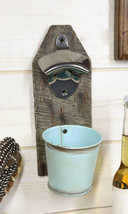 Rustic Western Nautical Wooden Wall Beer Bottle Opener With Vintage Bucket Pail - £20.35 GBP