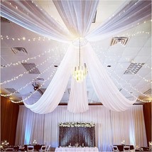 White Ceiling Drapes For Wedding 6 Panels 5Ftx10Ft Chiffon Arch Draping Fabric - £64.20 GBP