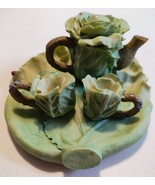 Vtg Miniature Tea Set Green Cabbage Leaf shaped 5 pieces for doll house ... - $27.06 CAD