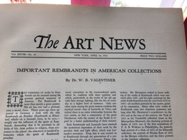 The Art News-Important Rembrandts In American Collections-Valentiner-har... - $175.00