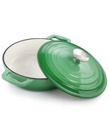 MegaChef 2 Quart Round Enameled Cast Iron Braiser Pan in Green - $65.00