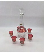 Vintage Red Cranberry Grape LUBIANA Decanter Set w 6 Shot Glass Italy - $995.56 MXN