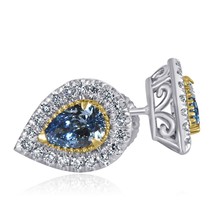 1.32CT Pera Laboratorio Crecido Diamante Azul Halo Dormilonas 14k Oro Bl... - $19,319.69 MXN