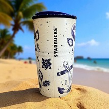 STARBUCKS 2016 BLUE Mermaid Siren Sailor Tattoo 12 Oz Ceramic Travel &amp;Li... - $49.49