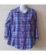 Vintage Ocean Pacific Women Plaid Shirt Roll Tab Sleeves 15/17 - $29.67