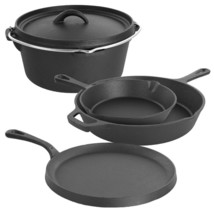 Megachef Pre-seasoned Cast Iron 5-piece Kitchen Cookware Set, Pots And Pans - £111.63 GBP