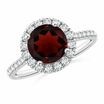 ANGARA Round Garnet Halo Ring with Diamond Accents for Women in 14K Solid Gold - £880.95 GBP