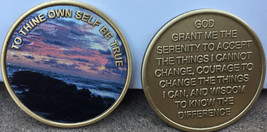 To Thine Own Self Be True Color Beach Sunrise Serenity Prayer Medallion AA Chip  - $13.99