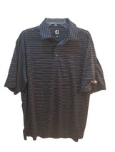 Footjoy  L Large short sleeve navy blue white striped polo shirt BROMMA patch - £11.73 GBP
