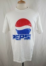 Vintage Pepsi Cola T-Shirt Large White Crew Neck S/S Big Logo Hanes Heavyweight  - $27.99